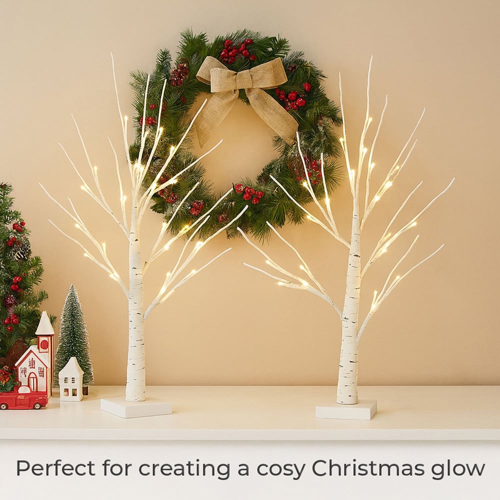 Neo 2 Piece Warm White LED Light Up Twig Tree Decorations Set 60cm Image 3