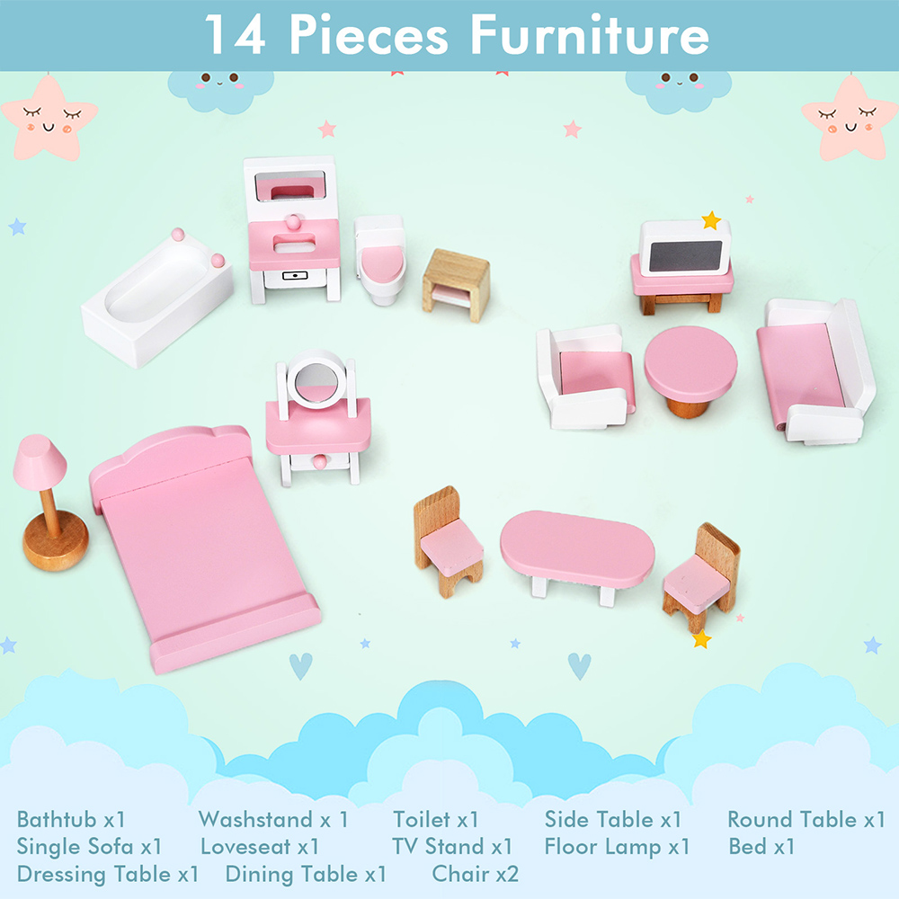 Costway Grey Large Wooden Dolls House Image 6