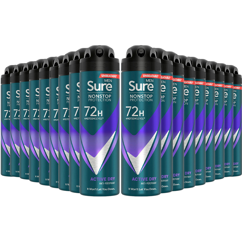 Sure Men Active Dry 72H Nonstop Protection Anti-Perspirant Deodorant 150ml 18 Pack Image 1