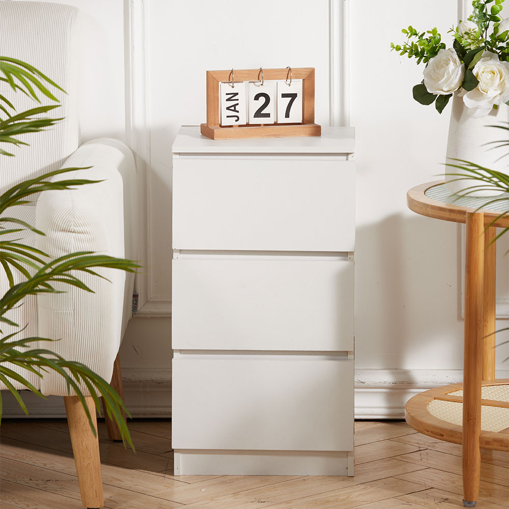 Living and Home 3 Drawer Warm White Bedside Table Image 8