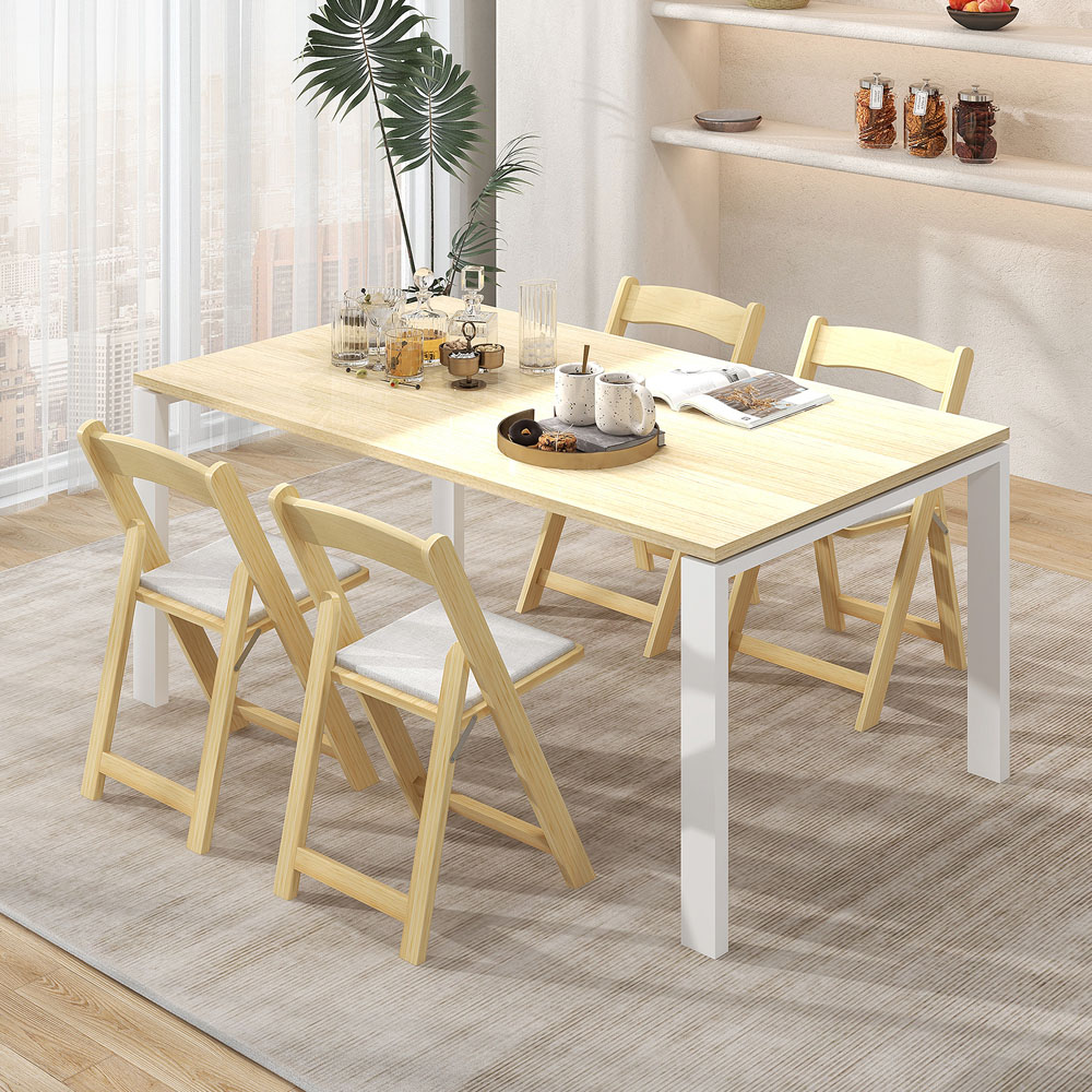 Costway Set of 2 Natural Foldable Dining Chairs Image 4