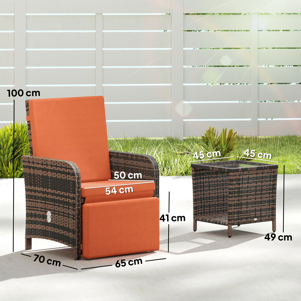 Outsunny 2 Seater Orange PE Rattan Recliner Bistro Set Image 9