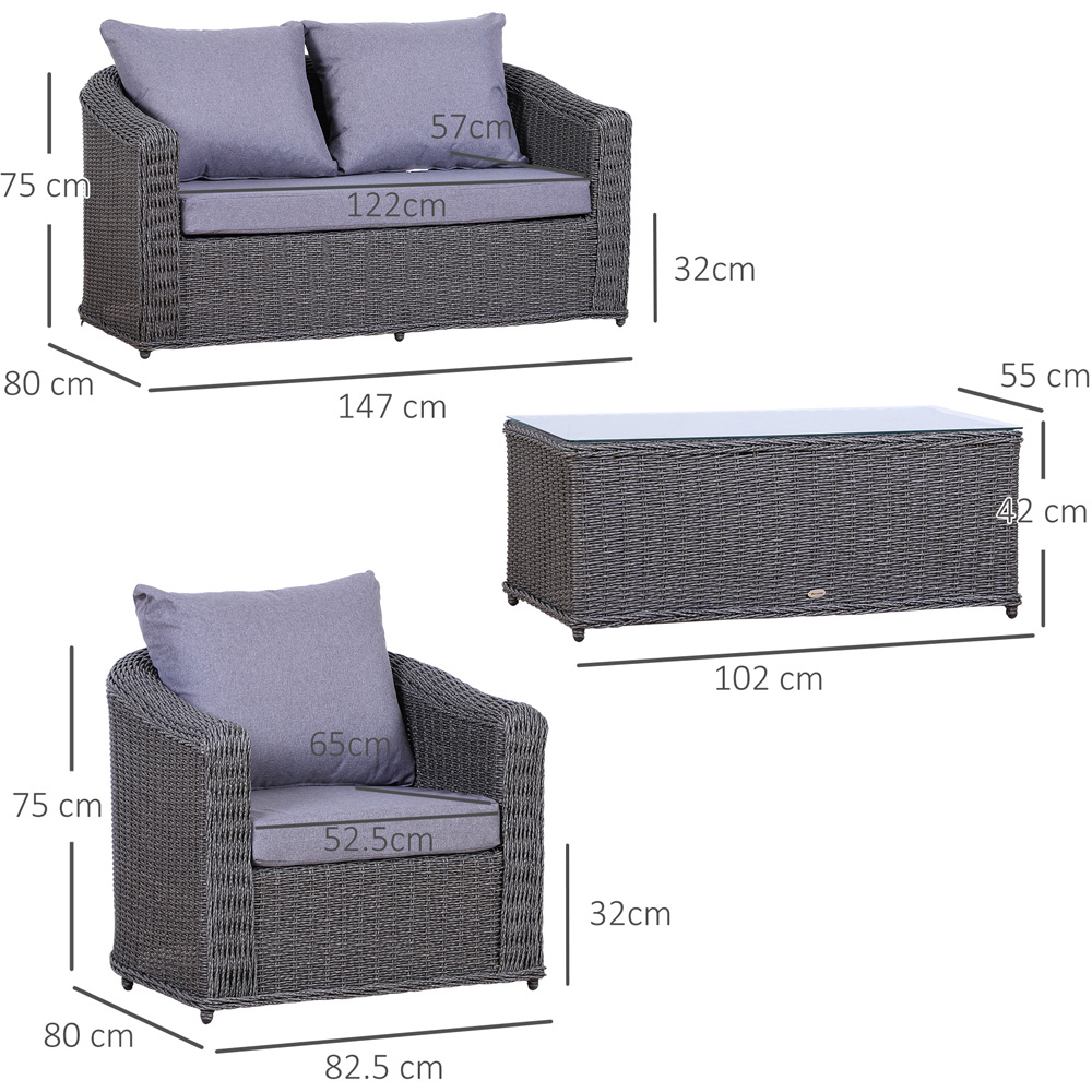Outsunny 4 Seater Grey Rattan Sofa Lounge Set Image 8