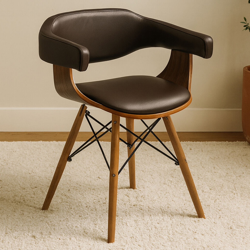 Premier Housewares Parkar Brown Leather Effect and Beech Wood Accent Chair Image 1