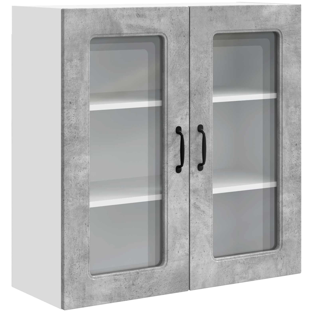 vidaXL 2 Glass Door Concrete Grey Kitchen Wall Cabinet Image 2