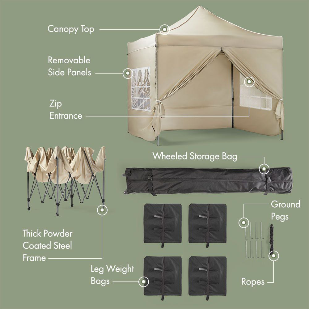 VonHaus 3 x 3m Beige Pop Up Gazebo with Sides Image 6