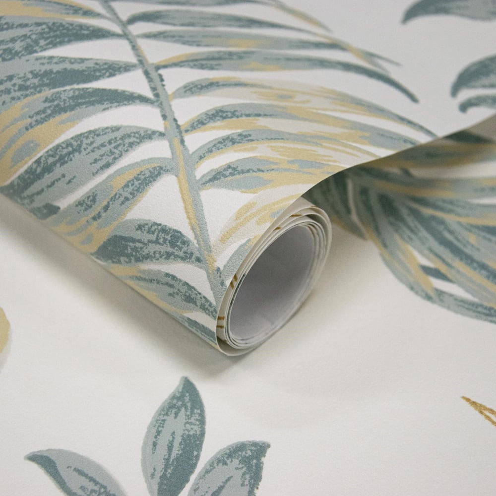 Grandeco Allison Palm Leaf Foliage Blown Vinyl Neutral Green Wallpaper Image 2
