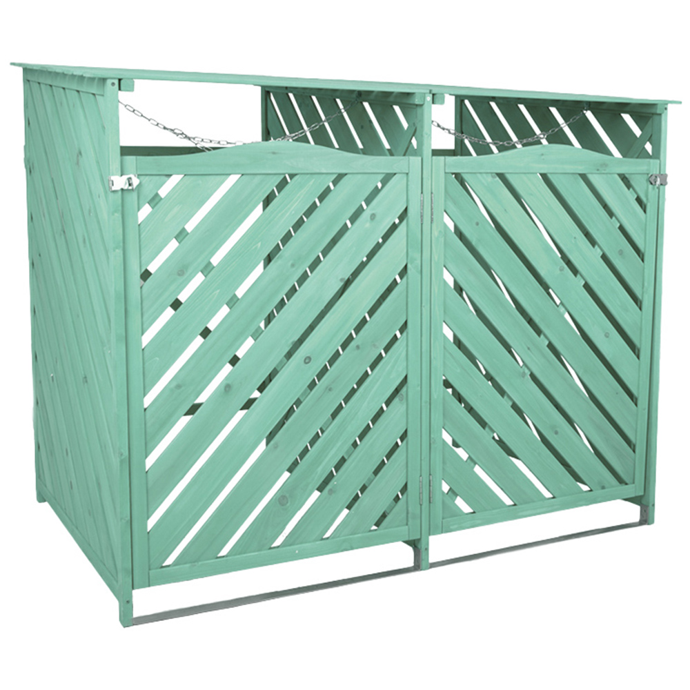 Jack Stonehouse Green Double Wheelie Wooden Bin Storage Image 1