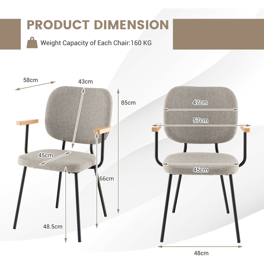 Costway Set of 2 Grey Linen Dining Chair Image 9