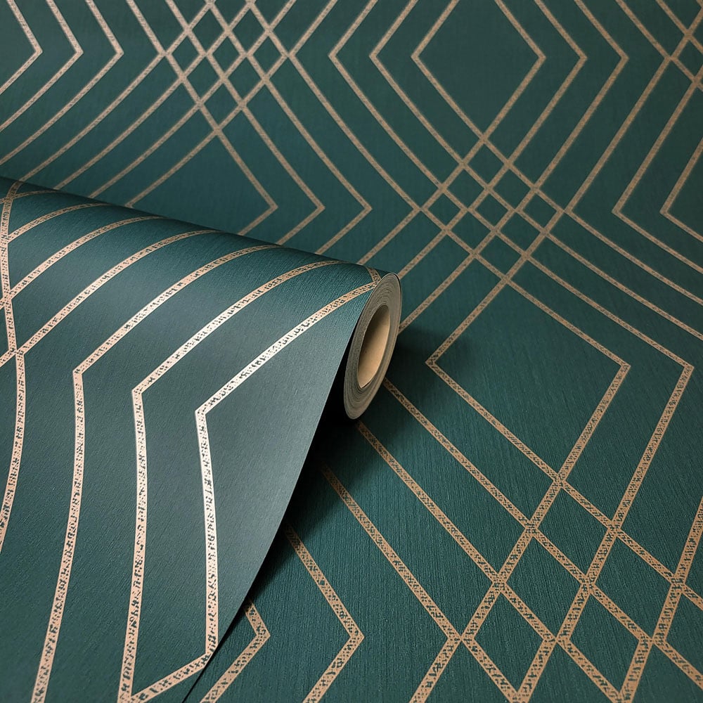 Fine Decor Shard Trellis Emerald Wallpaper Image 2