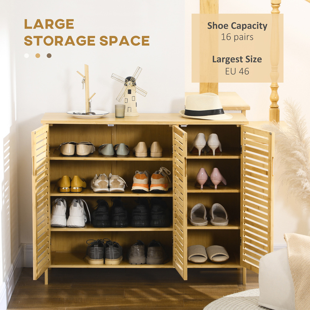 Portland 3 Door Natural Rustic Adjustable Slatted Shoe Cabinet Image 7