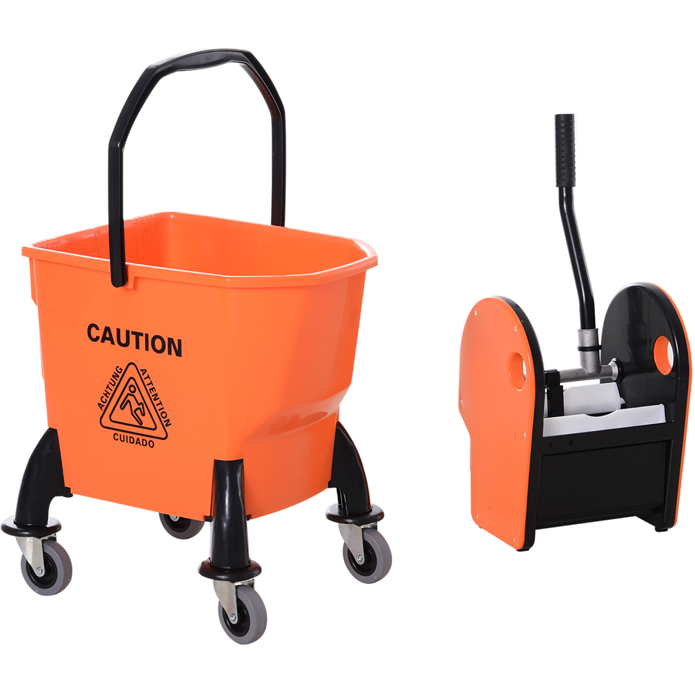 HOMCOM Orange Mop Bucket with Wheels and Handle 26L Image 3