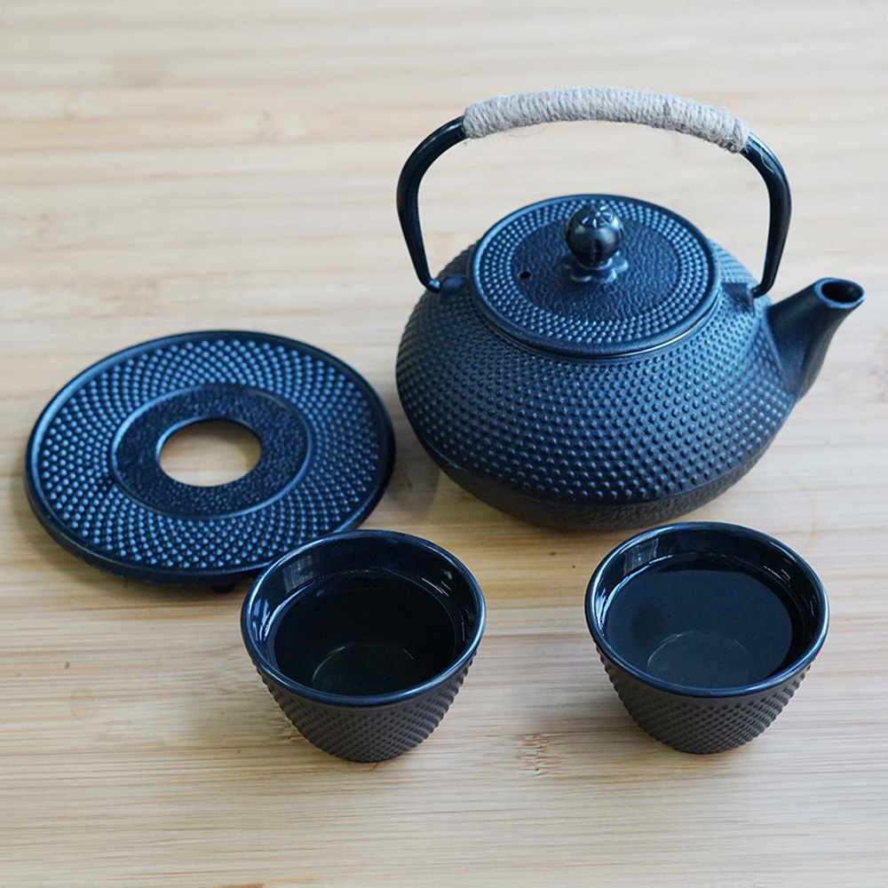 Gr8 Home Black 5-in-1 Cast Iron Japanese Style Teapot Set with Cup Image 4