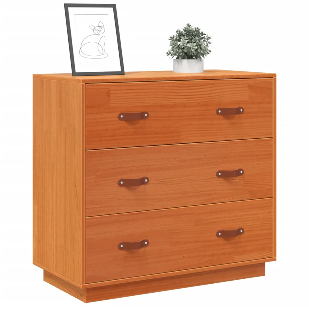 vidaXL 3 Drawer Wax Brown Solid Pine Wood Sideboard Image 4