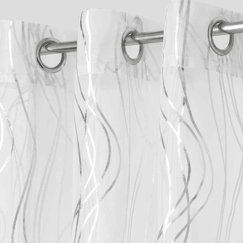 Velosso Silver Swirls Eyelet Voile Panel Curtain150 x 122cm Image 2