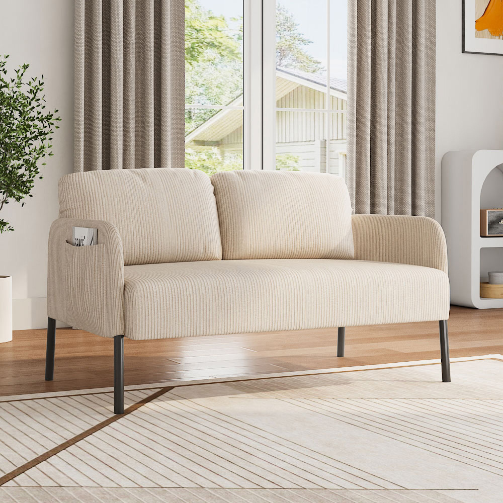 Living and Home 2 Seater Beige Ribbed Corduroy Sofa Image 8