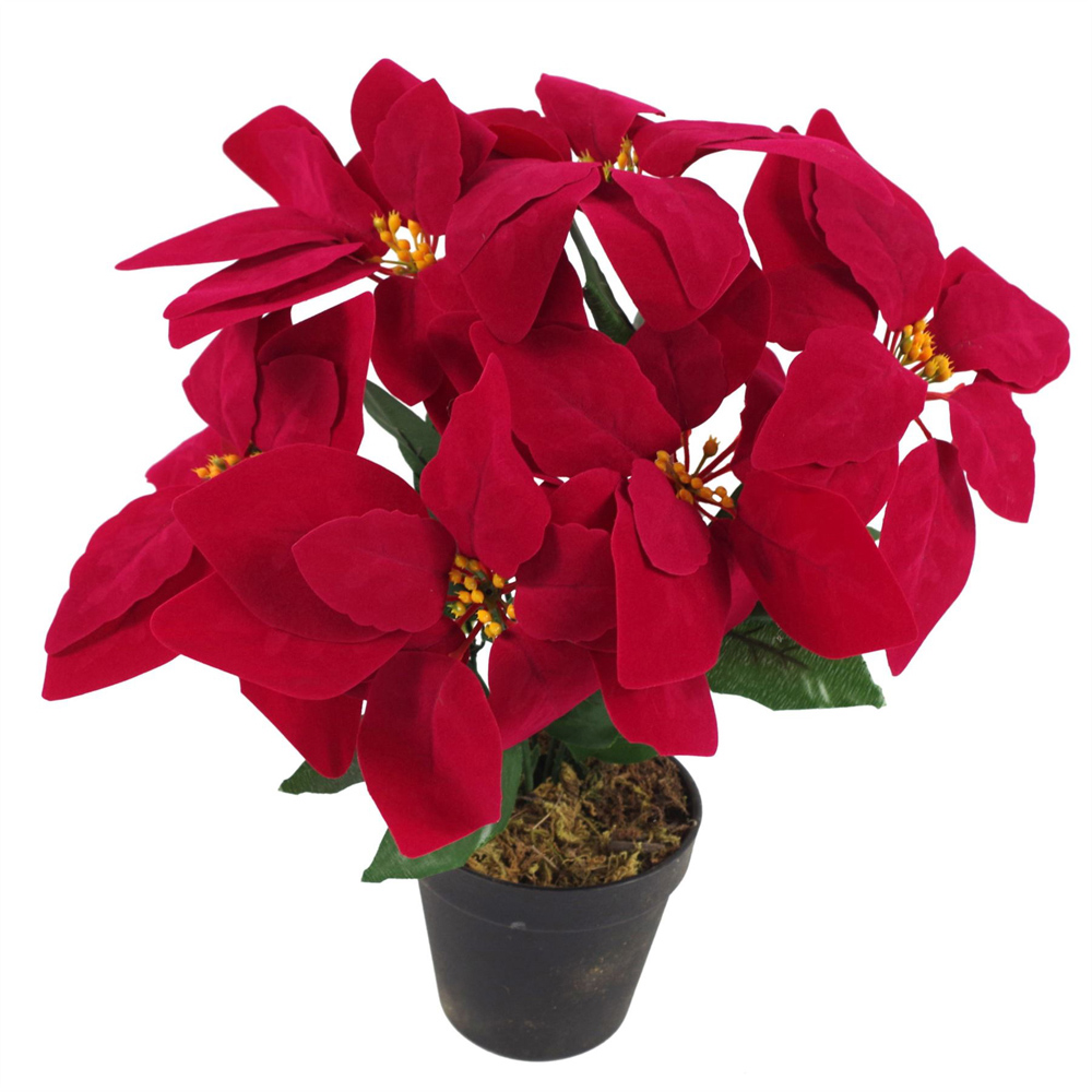 Leaf Christmas Red Poinsettia Artificial Plant in Copper Curved Metal Planter 40cm Image 2