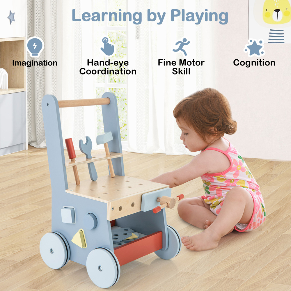 Costway 2 in 1 Wooden Baby Push Walker with Multi-Activity Center Image 7