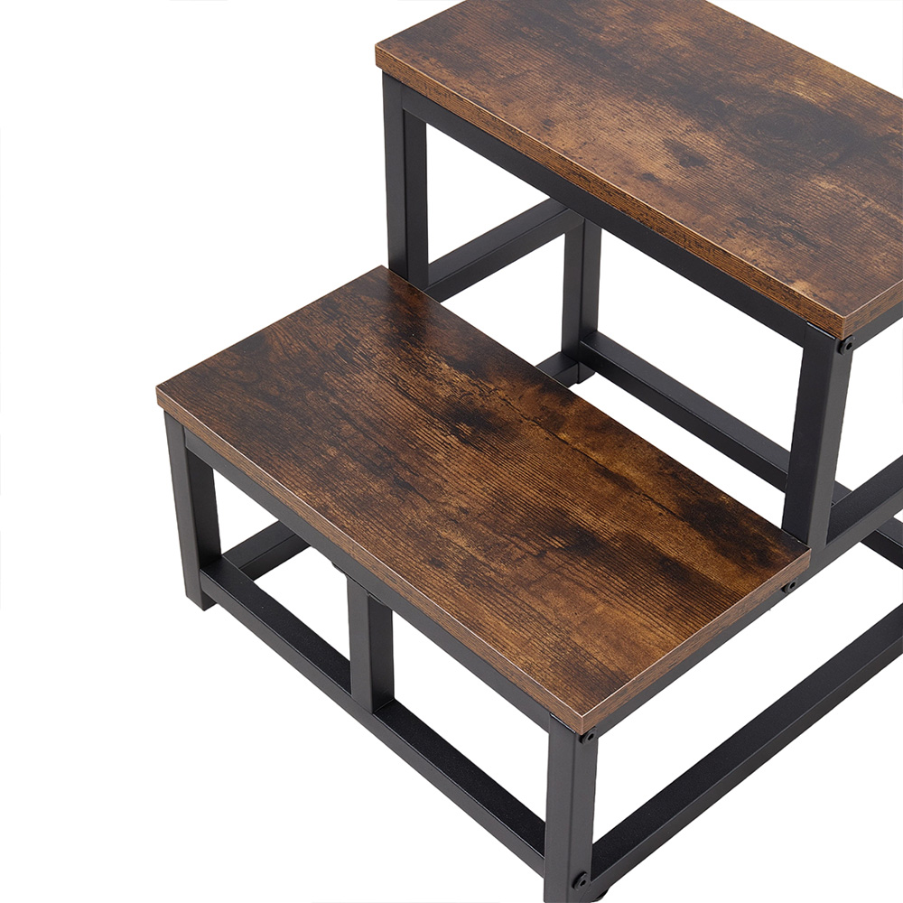 Living and Home Brown and Black Rustic Wood Grain 2 Step Stool Image 4