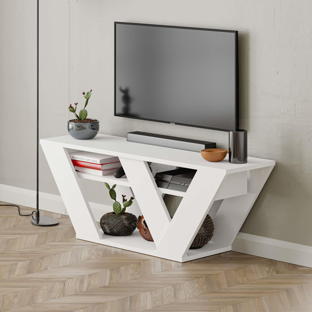 Decortie Pipralla 2 Shelf White Modern TV Unit Image 4