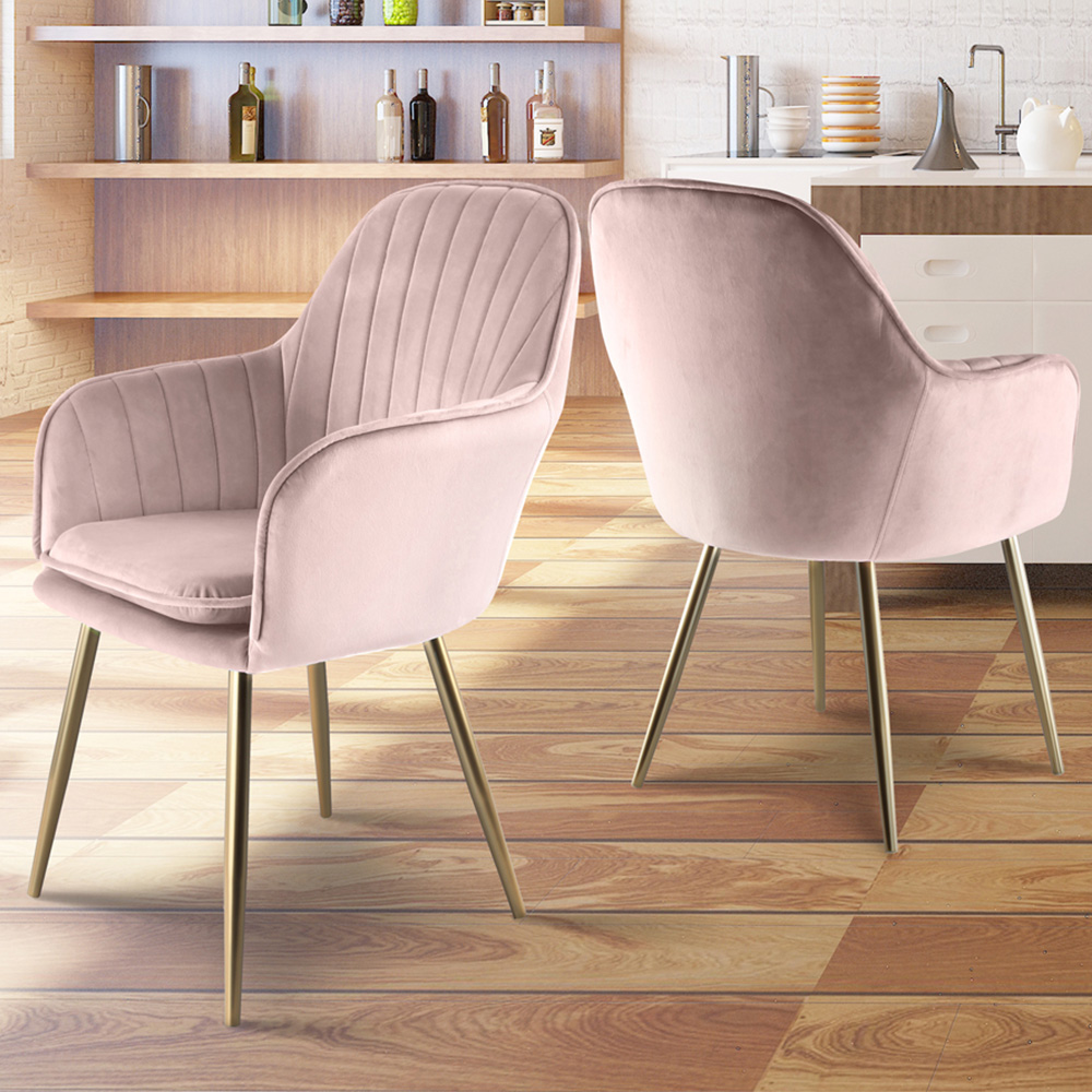 Pair of Muse Accent Chairs in Velvet Upholstery - Pink Image 1