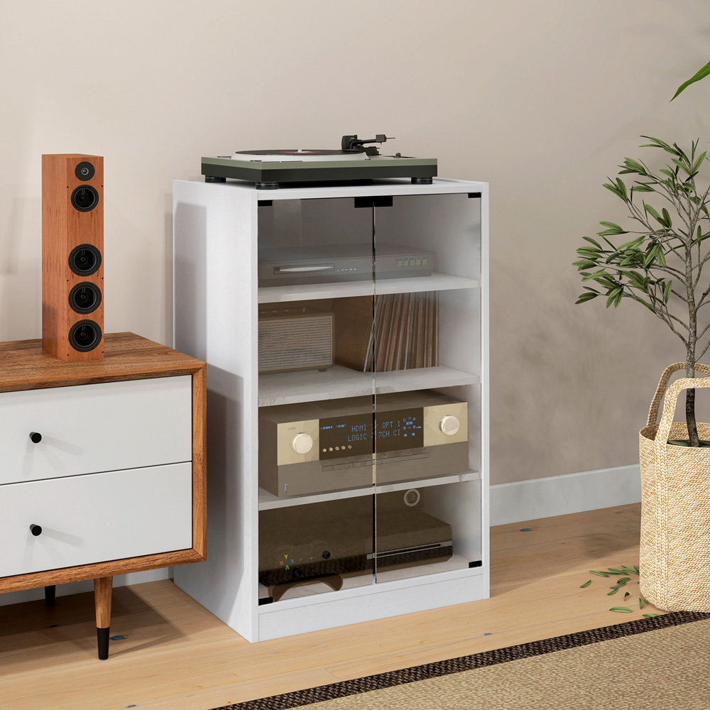 HOMCOM 4-Tier White Wood-Effect Hi-Fi Stand with Adjustable Shelves Image 3