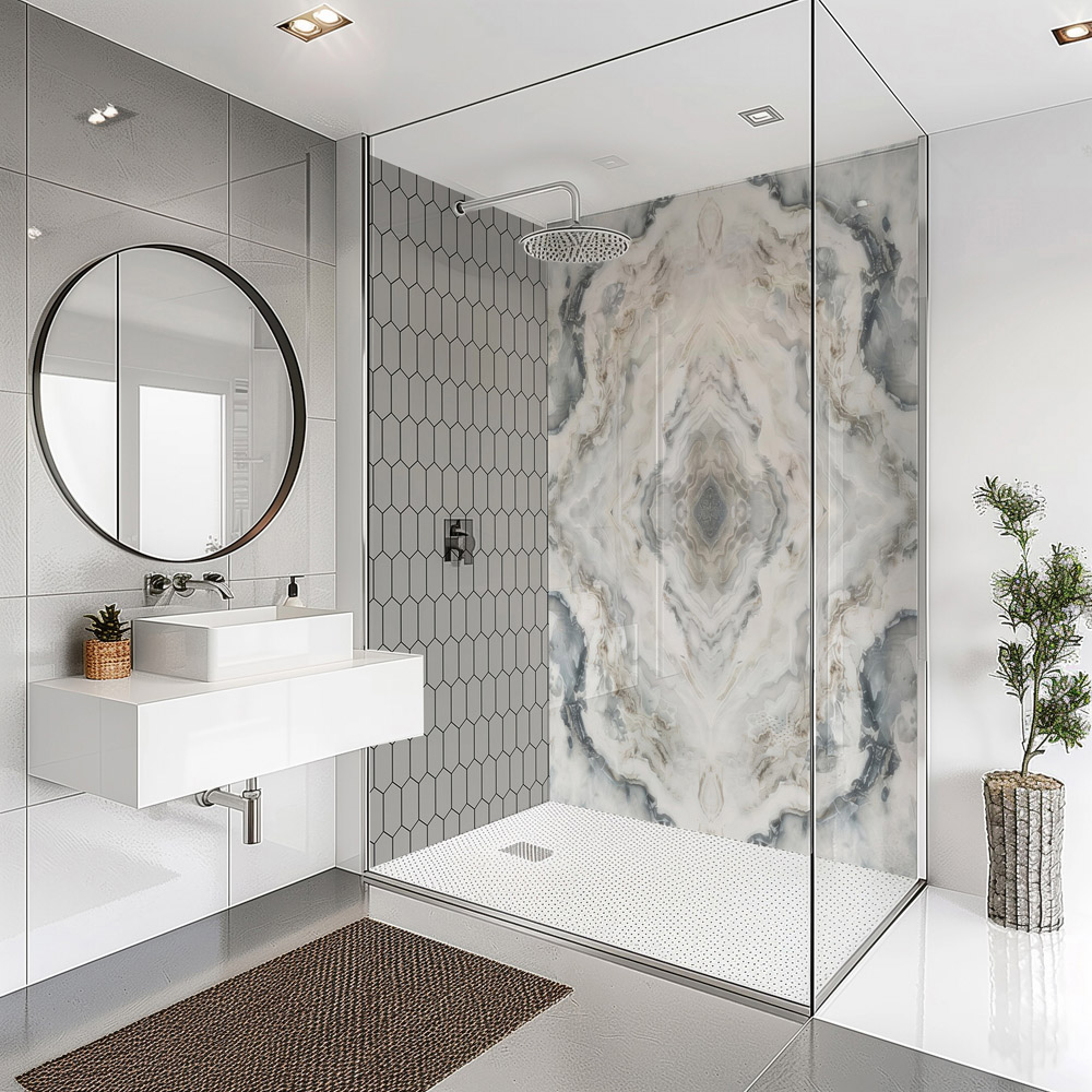 Splashbax Premium Artisan Cloudy Grey Elongated Hexagon Di Bond Shower Panel 2400 x 900mm Image 4