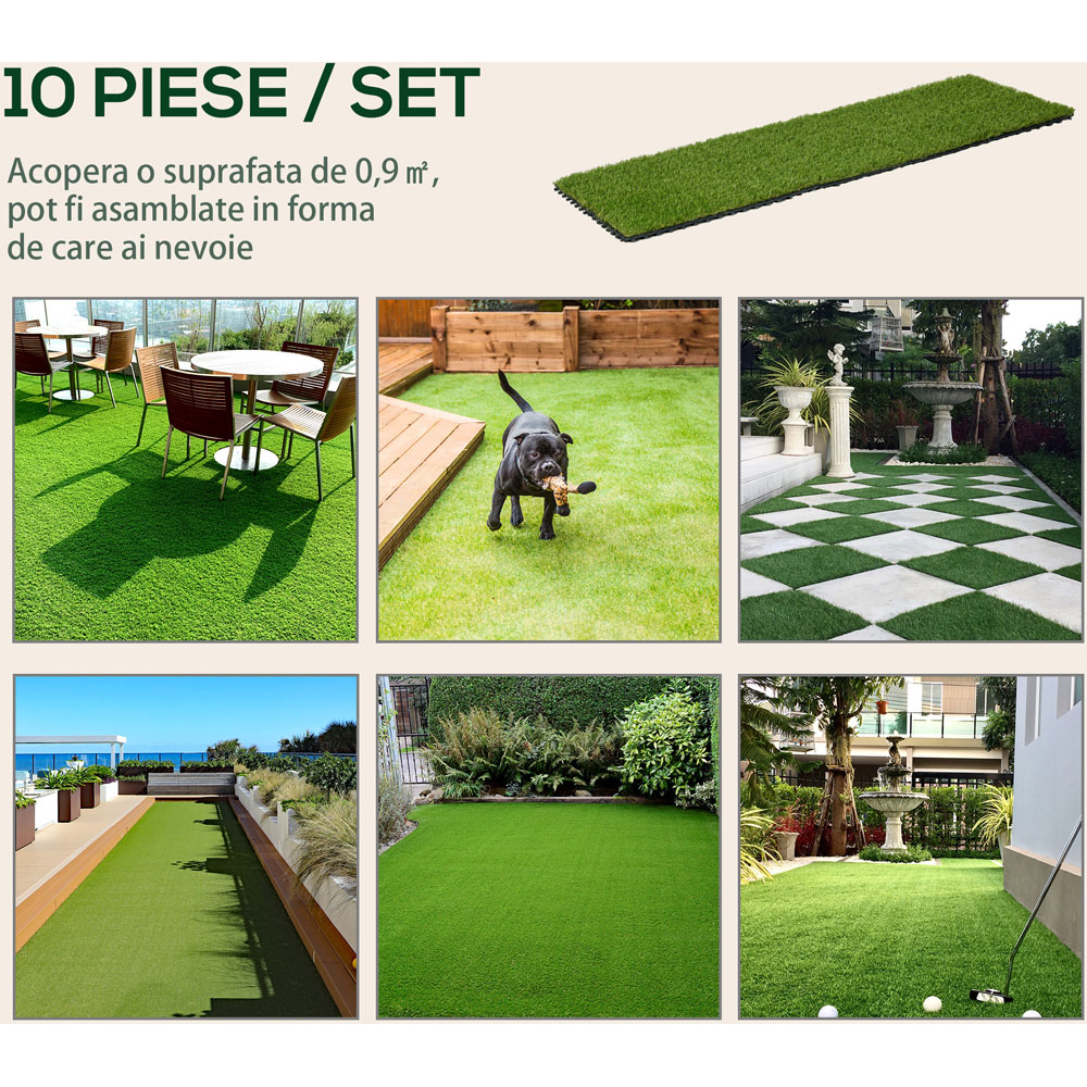 Outsunny 25mm Dark Green Weatherproof Artificial Grass Turf Tile 30 x 30cm 10 Pack Image 6