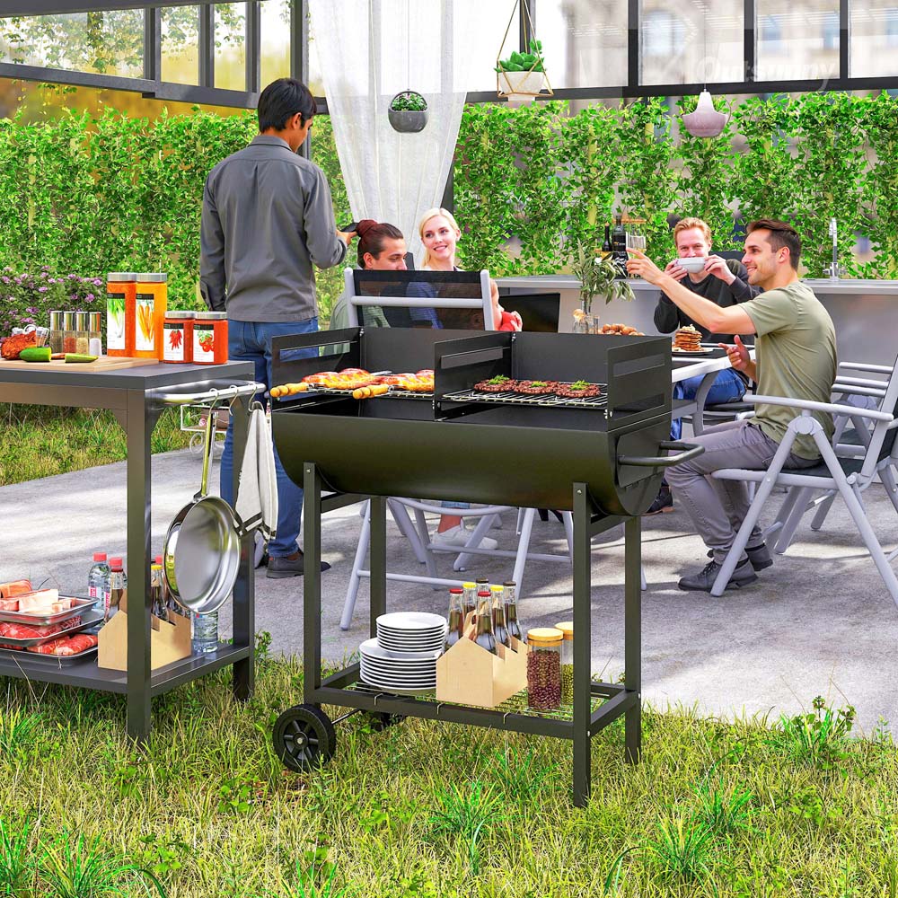 Outsunny Black Portable Dual Charcoal BBQ Grill Cart Image 2