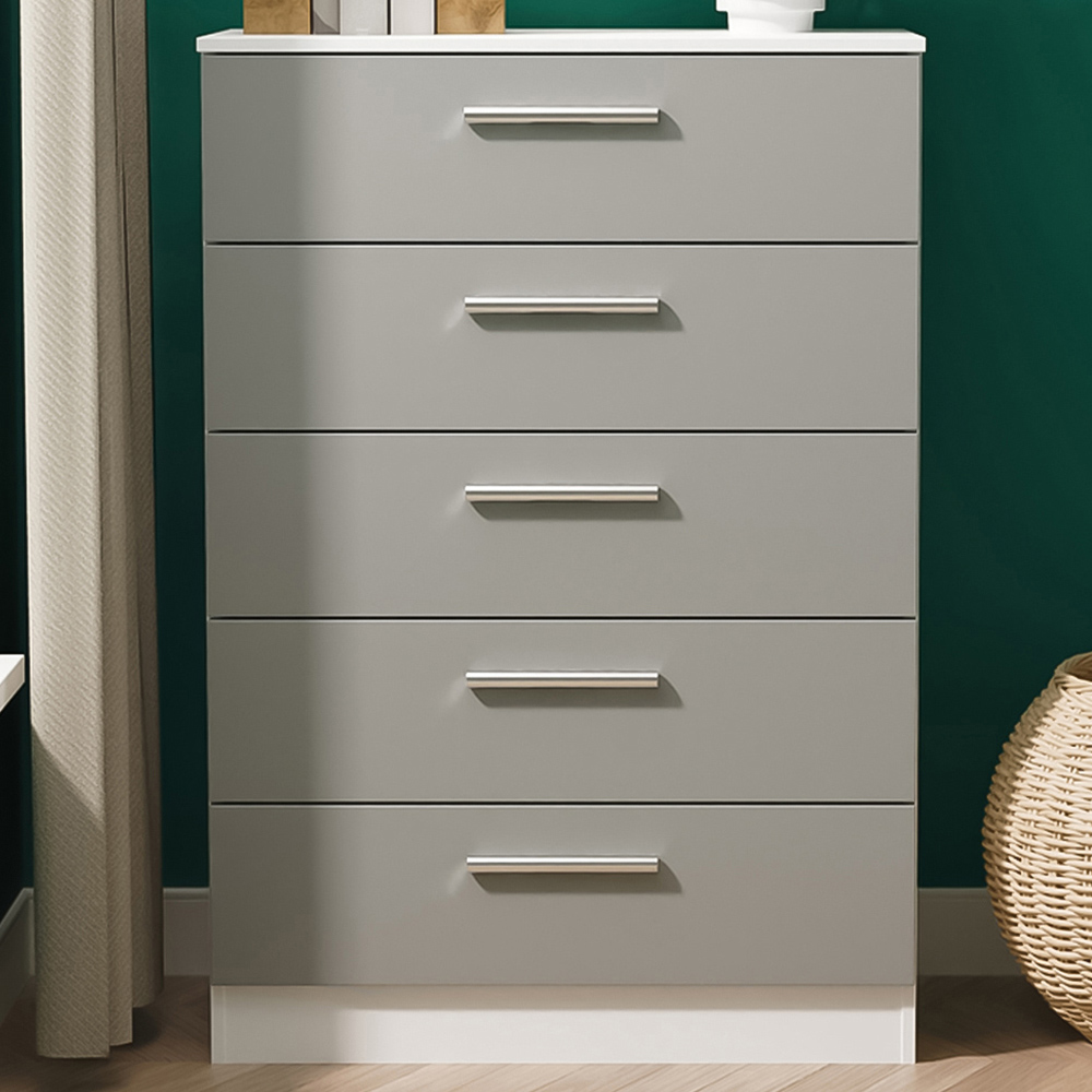 Crowndale Contrast 5 Drawer Dusk Grey and White Chest of Drawers Ready Assembled Image 1