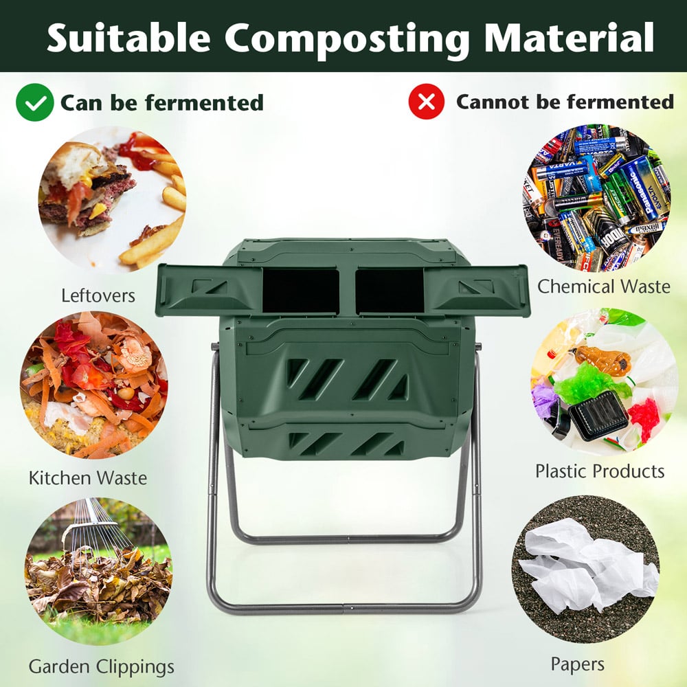 Costway Green Dual Chamber Tumbler Compost Bin 160L Image 6