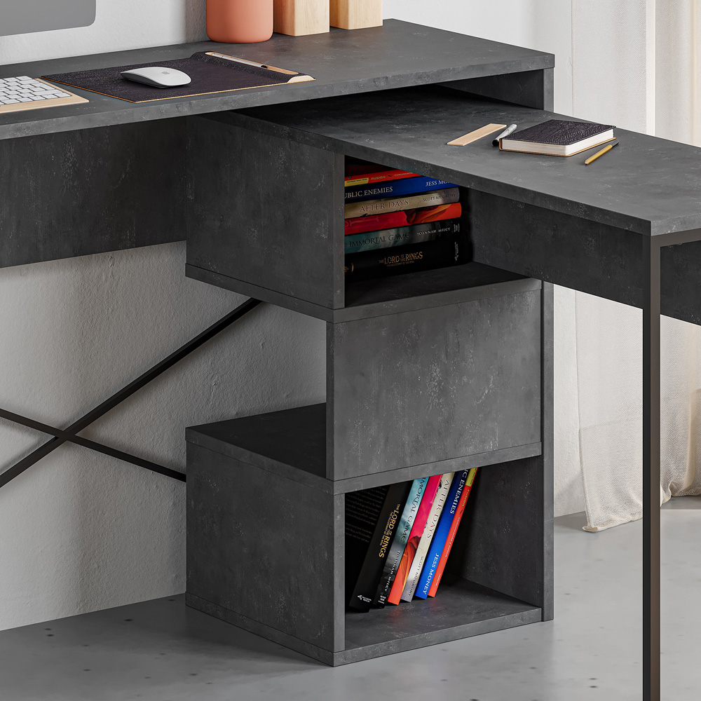 Decortie Badau 3 Shelf Modern Multipurpose Computer Desk Retro Grey Image 3