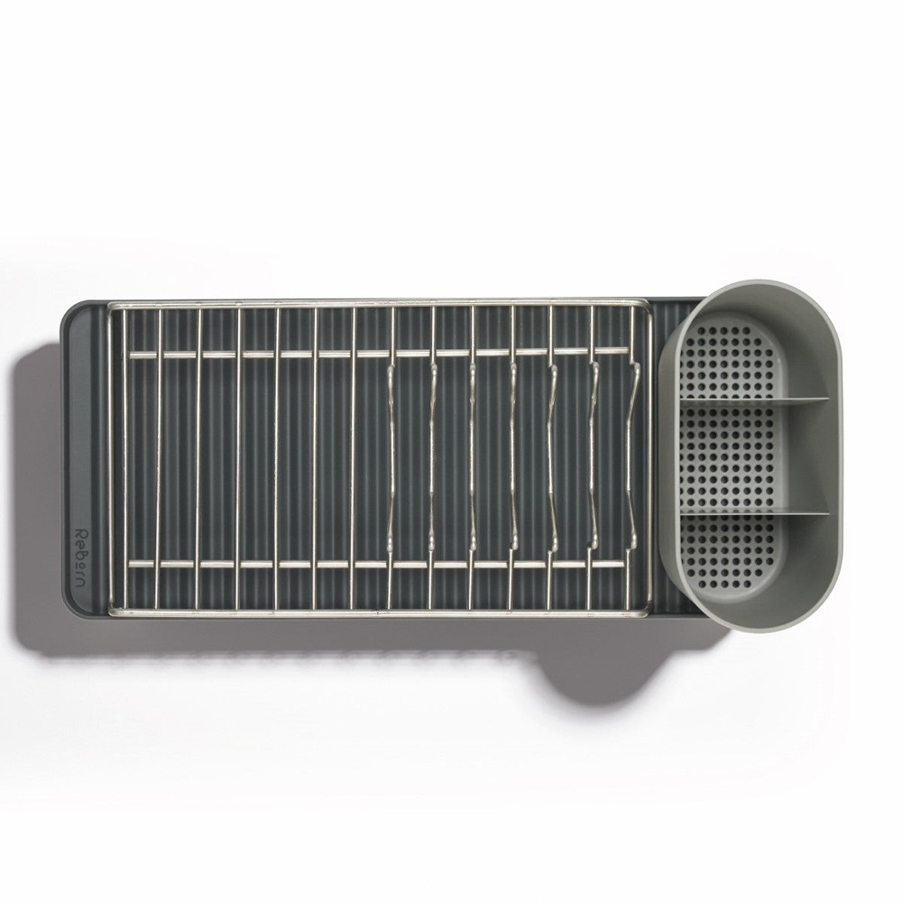 ReBorn Dark Grey Compact Kitchen Draining Rack with Cutlery Holder Image 4