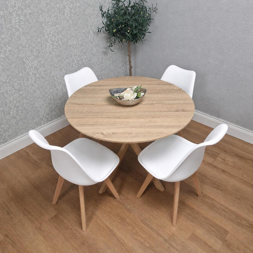 Kosy Koala 4 Seater Wood Effect Faux Leather Round Dining Set White Image 6