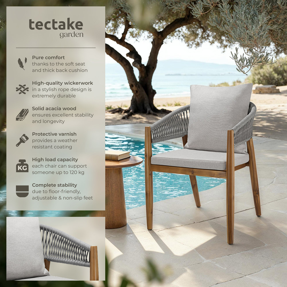 tectake Manacor Set of 6 Greige Rope Design Garden chair Image 3