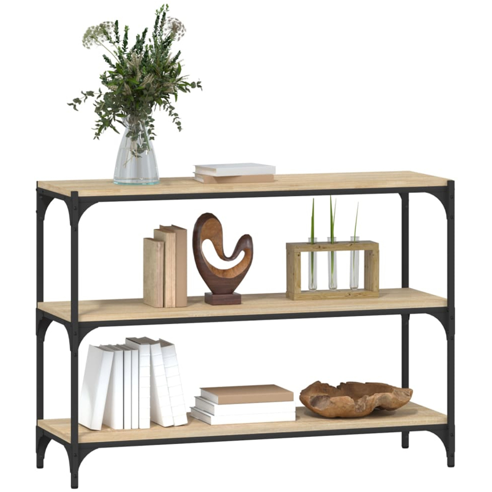 vidaXL 3 Shelf Sonoma Oak Processed Wood and Steel Bookcase Image 4