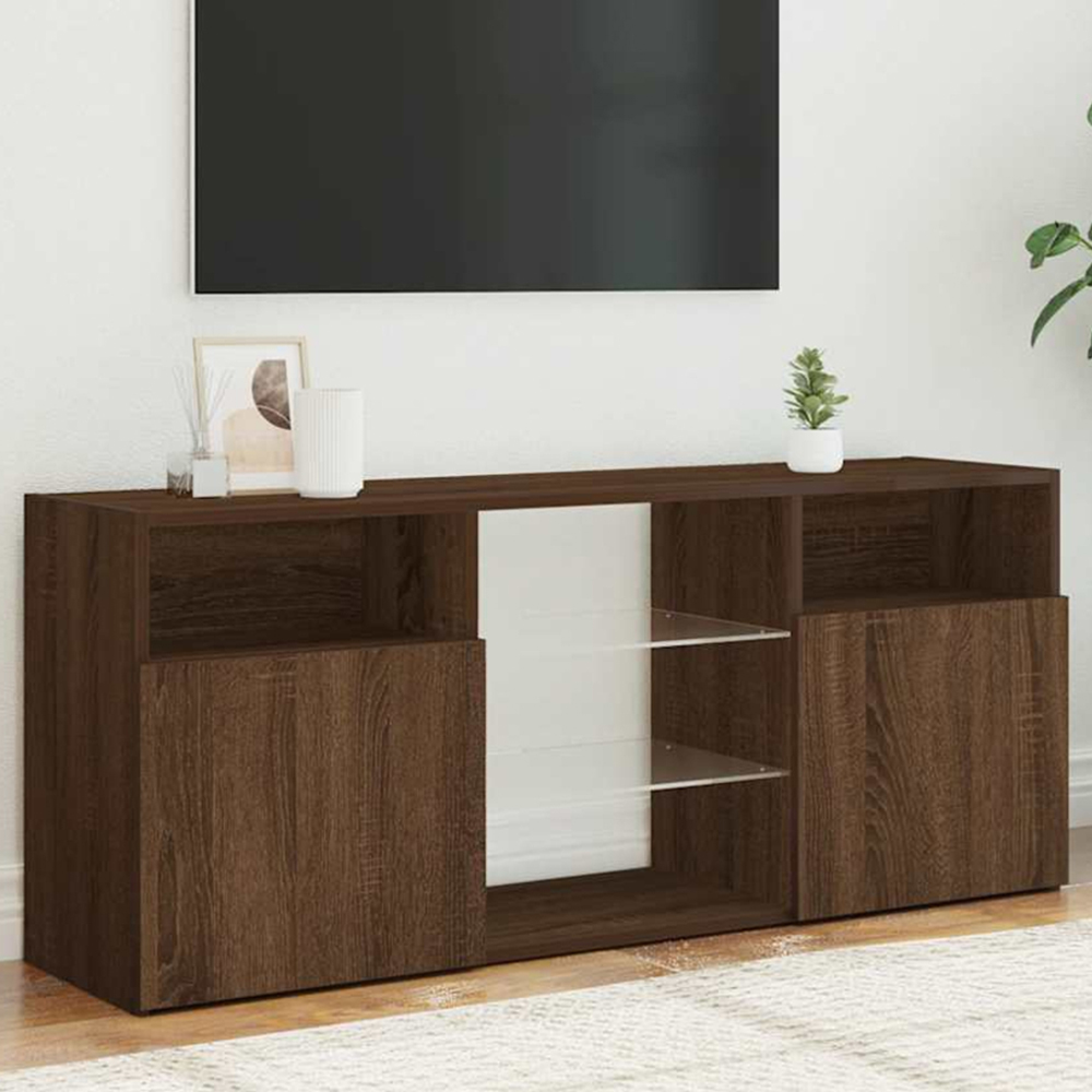 vidaXL 2 Door 4 Shelf Brown Oak Wide TV Cabinet with LED Lights Image 1