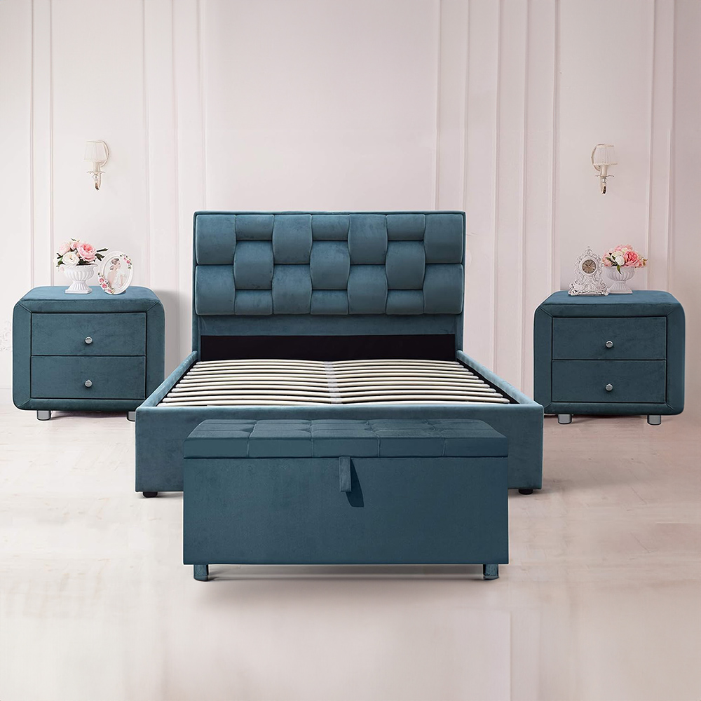 Brooklyn Blue Plush Velvet 4 Piece Bedroom Furniture Set Image 1