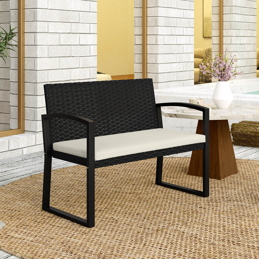 Outsunny 2 Seater Black Rattan Garden Bench with Cushion Image 3