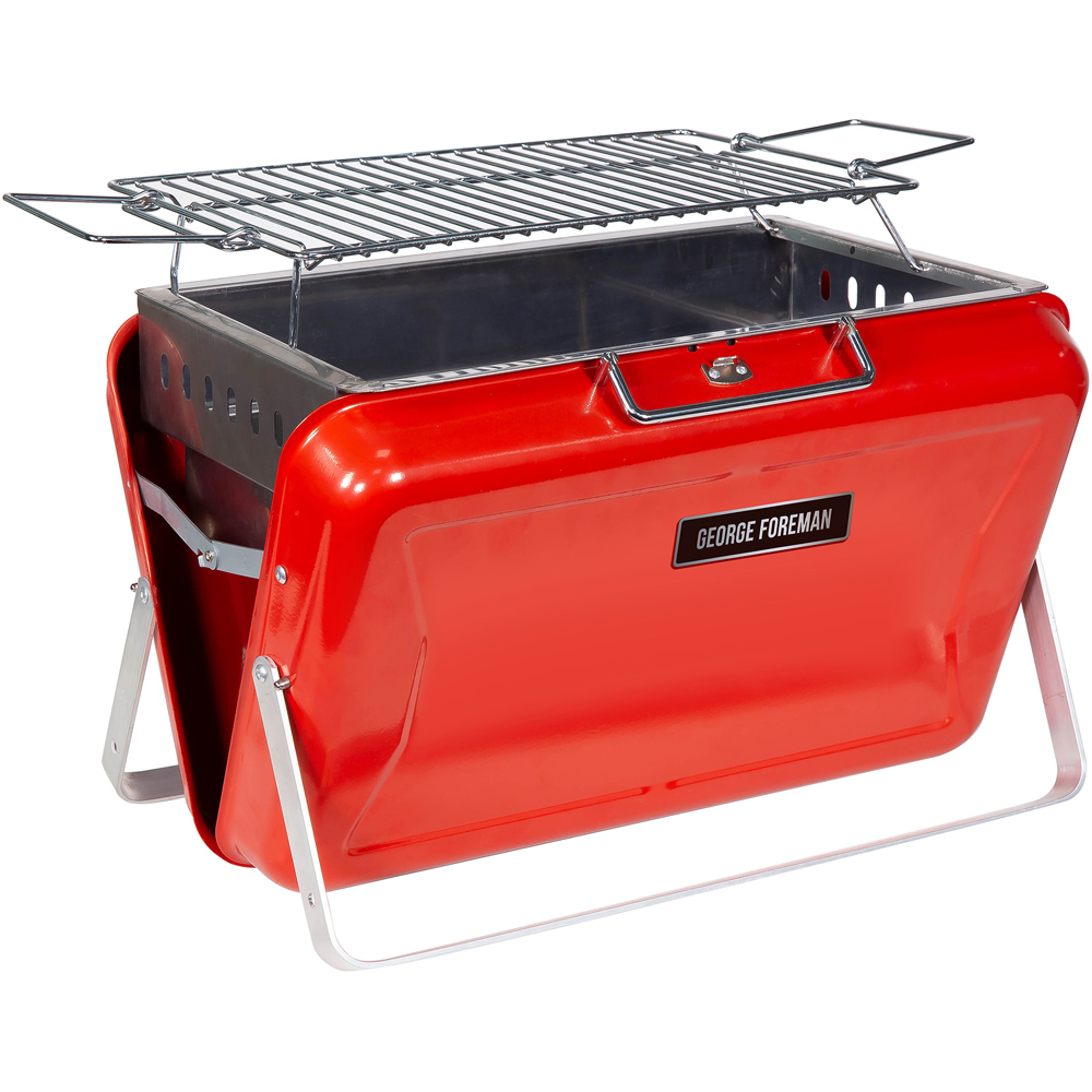 George Foreman Red Portable Briefcase Charcoal BBQ Image 1