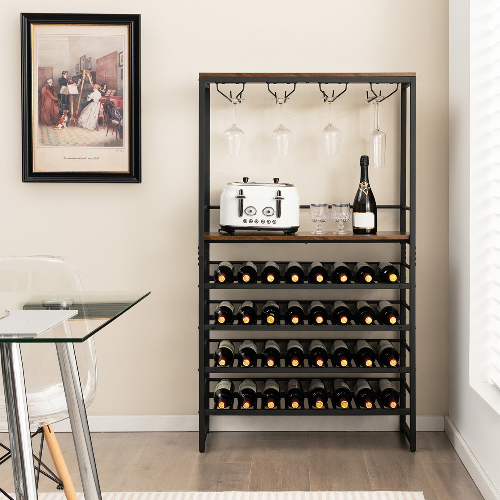 Costway 2 Shelf 32 Bottle Wine Rack with Glass holders Image 4
