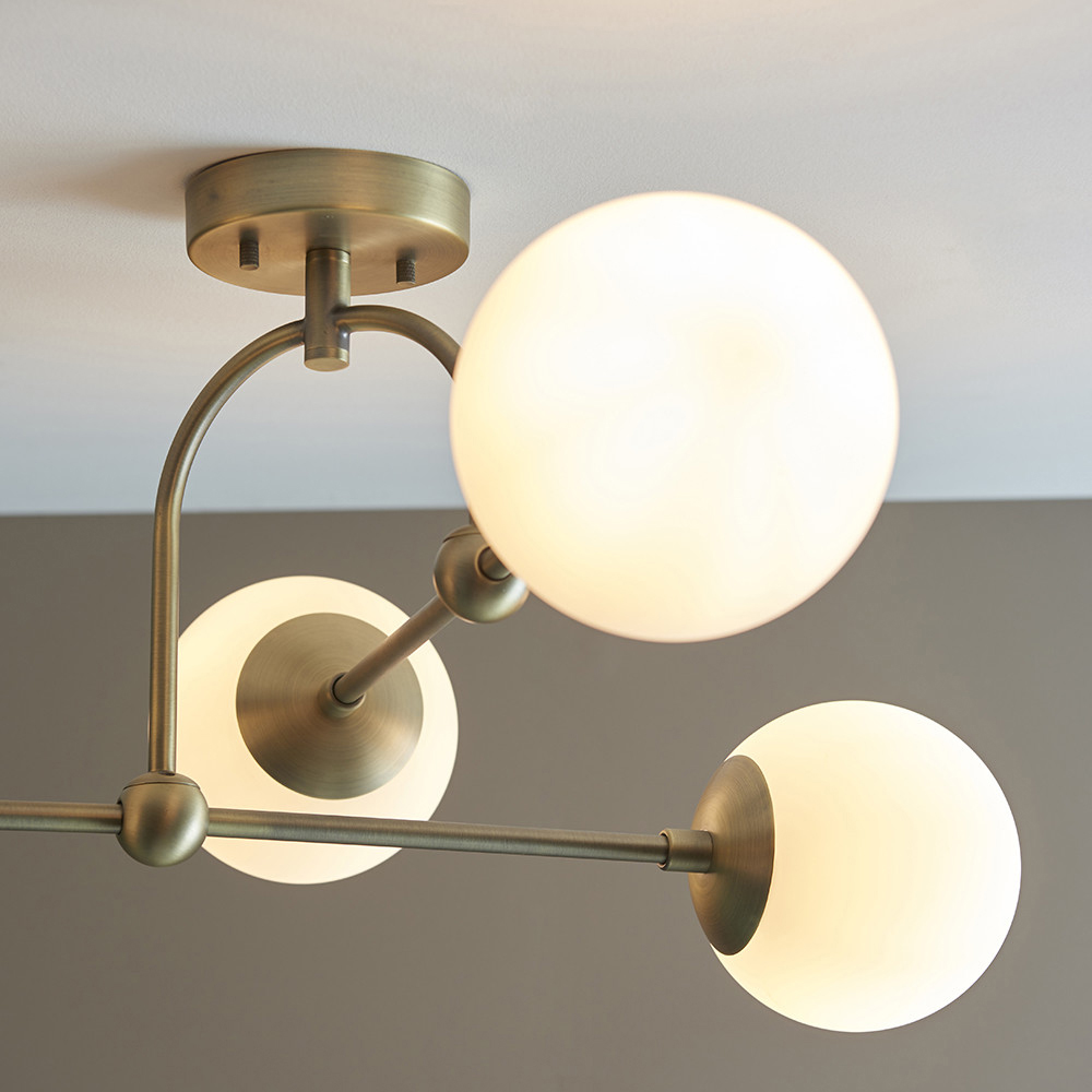 Merano Cosenza Antique Brass and Opal Glass 4 Light Ceiling Semi Flush Image 2