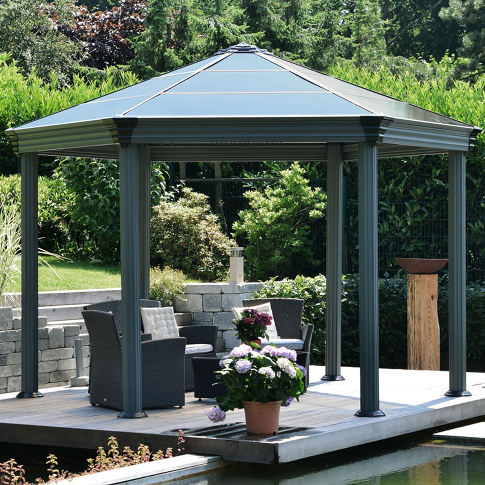 Palram Canopia Roma 3.6 x 4.2m Grey Hexagonal Garden Gazebo Image 1