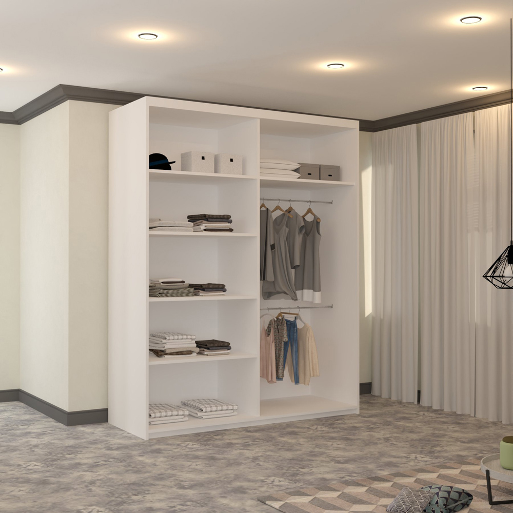 M N Furniture Banton 2 Door White Curved Mirrored Sliding Wardrobe 180cm Image 3