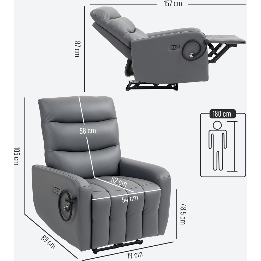 Portland Grey Electric Recliner Chair with Phone Holder and USB Charge Port Image 9
