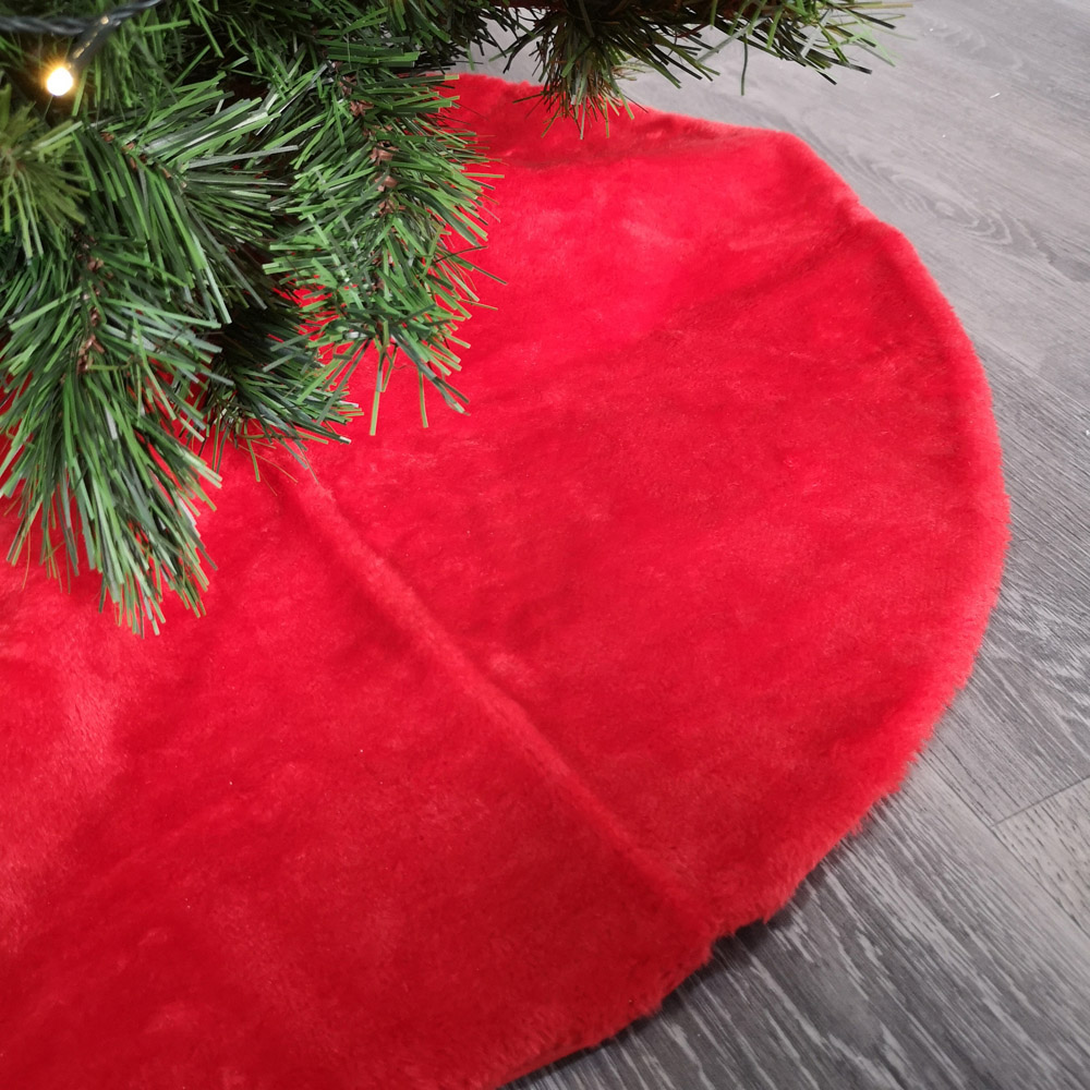 Samuel Alexander Red Fluffy Plush Christmas Tree Skirt with Ribbon Ties 90cm Image 3