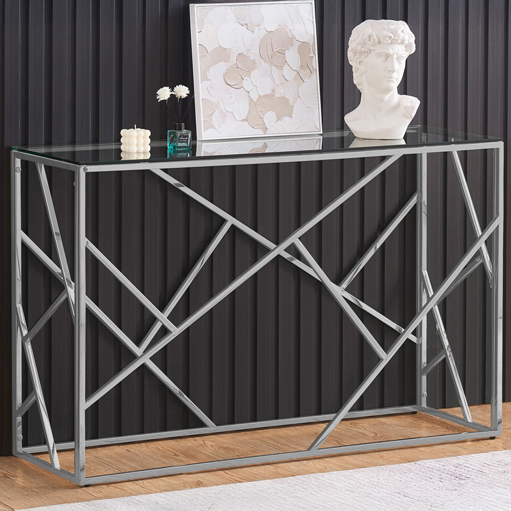 Comfy Living Silver Glass and Metal Rectangular Console Table Image 1
