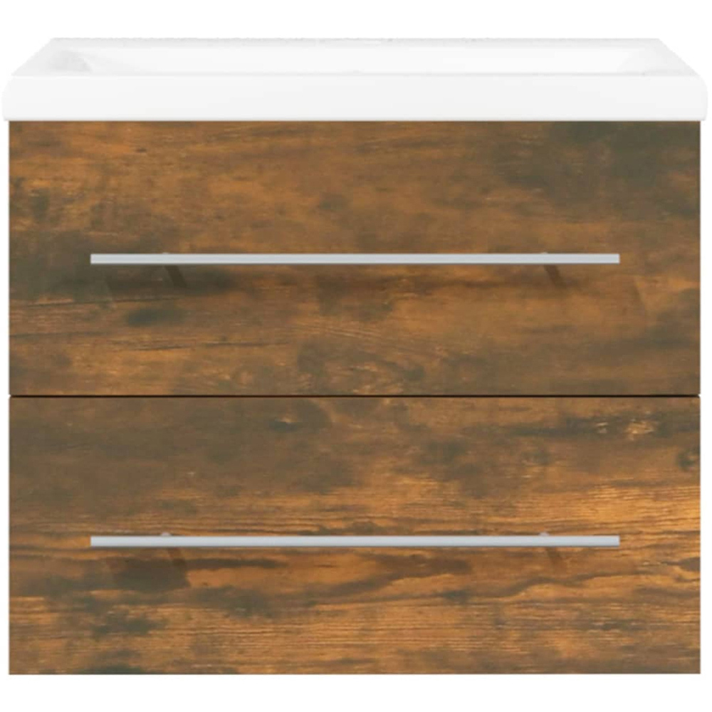 vidaXL 2 Drawer Smoked Oak Washbasin Cabinet with Built-In Sink Image 4