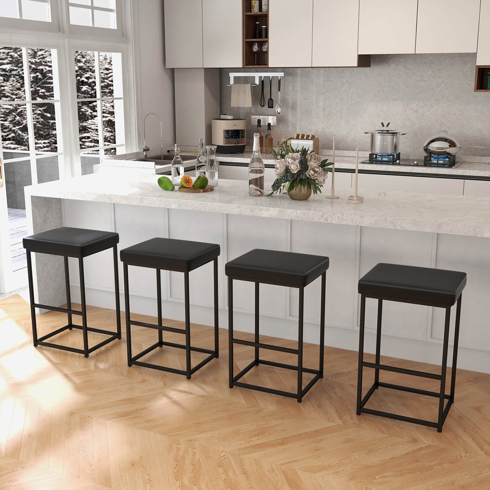 Costway Black PU Leather Bar Stool Set of 2 Image 3