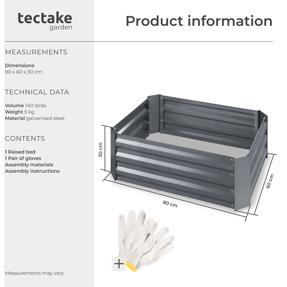 tectake Valeriana 60 x 80cm Galvanised Steel Raised Garden Bed Image 8